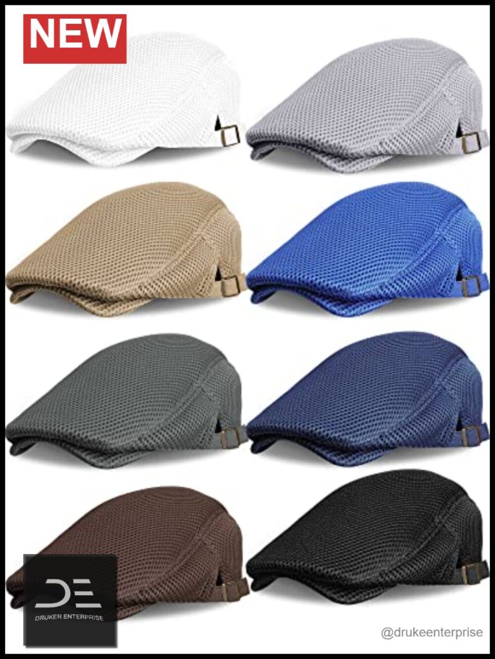 8 Pack Newsboy Caps for Men Mesh Summer Golf Cabbie Hat Adjustable